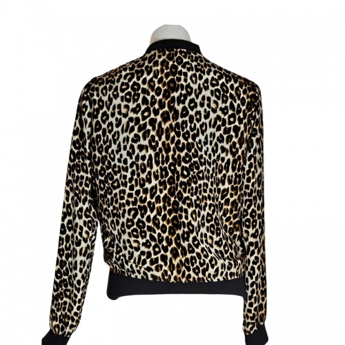 Stylish Leopard-Printed Velvet Zipper Bomber Jacket for Ladies